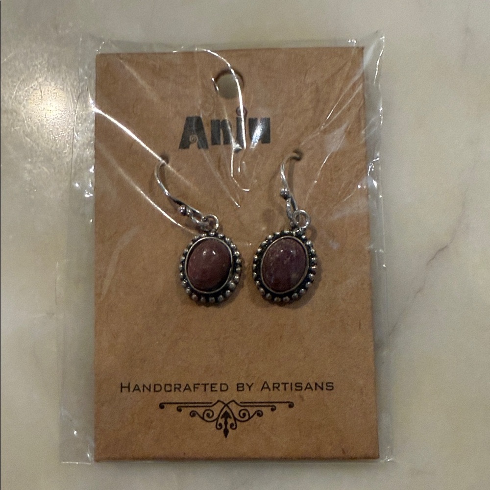 Handcrafted Oval Pink Stone Drop Earrings
